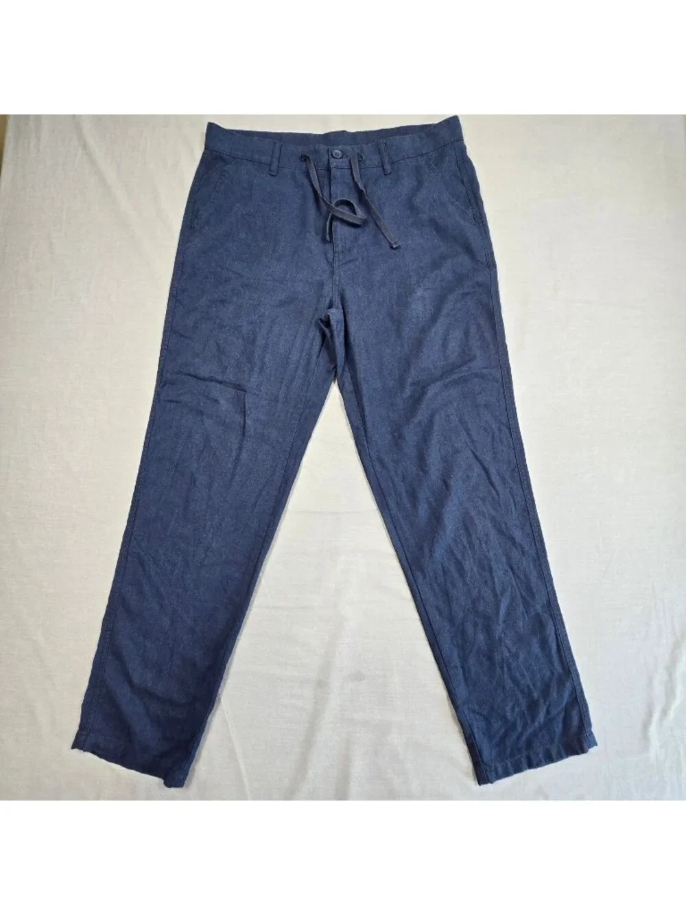 Willit 33x30 Mens Drawstring Linen Cotton Pants Blue Relaxed Fit Casual